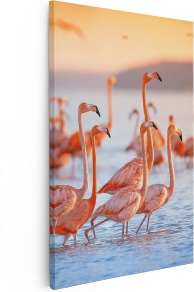 Artaza Canvas Schilderij Vogels - 20x30 cm - Klein - Wanddecoratie Flamingo - Muurdecoratie Dieren - Kamer Accessoires Woonkamer