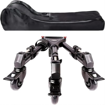 Thijox - Fotografiestatief Dolly Heavy Duty met 3 Inch Rubberen Wielen, Verstelbare Beenbevestigingen, Draagtas - Compatibel met Camera's en Camcorder