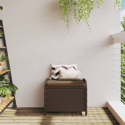 vidaXL - Tuinkruk - met - kussen - 58x46x46 - cm - poly - rattan - bruin