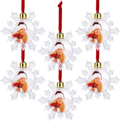QTTVBTNA - Kerstbal - Kerst Foto Ballen - Snowflake Vorm - DIY Kerstversiering - Kerstboom Decoratie - Voor Feesten - Kerst Cadeau - Transparant - 6 stuks