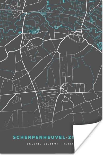 Poster België – Scherpenheuvel Zichem – Stadskaart – Kaart – Blauw – Plattegrond - 120x180 cm XXL