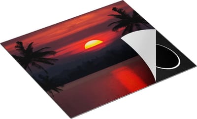 Chefcare Inductie Beschermer Zonsondergang op het Strand met Palmbomen - 60x50 cm - Afdekplaat Inductie - Kookplaat Beschermer - Inductie Mat