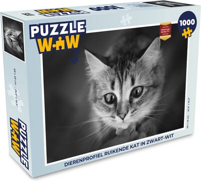 Puzzel Dierenprofiel ruikende kat in zwart-wit - Legpuzzel - Puzzel 1000 stukjes volwassenen