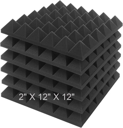 SnelShoppen - Akoestische Geluidsschuimpanelen 6-pack 2"x12"x12" Zwart Geluidsisolatie Wandbekleding voor Studio, Thuisbioscoop en Muziekopnames