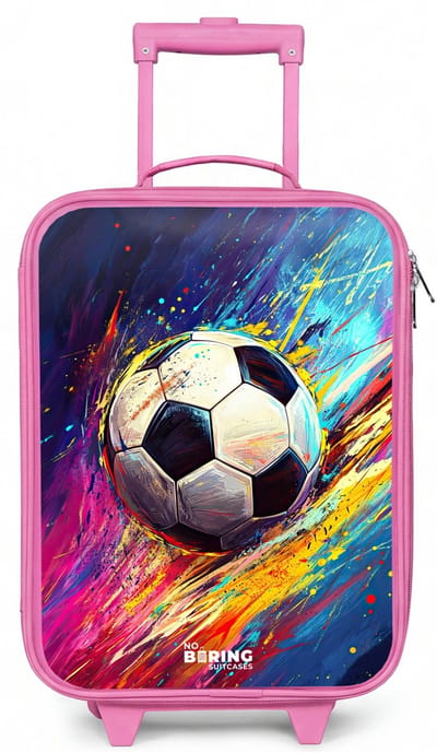 NoBoringSuitcases.com® - Kinderkoffer roze - Kindertrolley meisje - Neon - Voetbal - Kleurrijk - Koffer kind lichtgewicht - Reiskoffer trolley voor kinderen - Koffertje met lichtgevende wieltjes - Rolkoffer