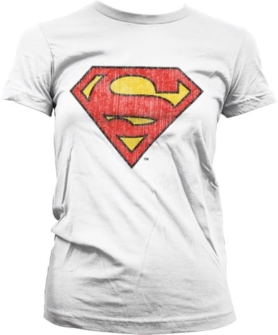 Superman Washed Shield Girly T-shirt voor dames, witite