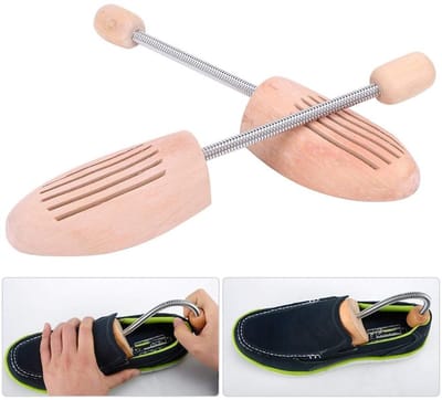 Dailygoods- Schoenvormer Houten - 2 Stuks - Antideformatie - Antikreuk - Verstelbare Veer - Roestvrij Staal - Voor Leren Schoenen - Schoenhouder
