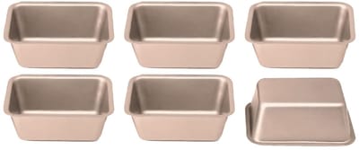 mini-broodvorm, set van 6 stuks, koolstofstaal, anti-aanbaklaag, voor toast, sandwiches, brood, cake, desserts, kleine bakvorm om te bakken, champagnegoud, 10,3 x 7,2 x 4 cm