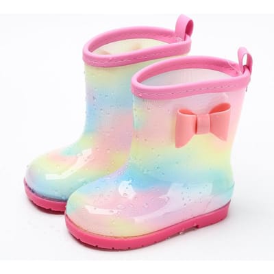 1 Paire Bottes de Pluie Enfants Quatre Saisons Universel Enfants Arc-en-ciel Nœud Antidérapant Imperméable Respirant 160mm (Inner Length 155mm) rose