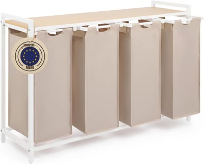 Nexvo® Wasmand 4 Vakken - Wasmand - Wassorteerder - Crème- 111cm x 36cm x 73cm