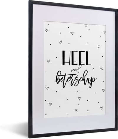 Fotolijst incl. Poster - Beterschap - Quote - Stippen - Hartjes - 30x40 cm - Posterlijst
