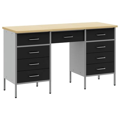 vidaXL - Werk - Cabinet - met - lade - 3 - st - Zwart - Engineered - hout - en - staal