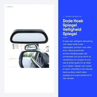 Dailygoods- Groothoekspiegel Verstelbaar - Dodehoekspiegel Auto - Veiligheidsspiegel - Zijspiegel Auto's - Universeel - ABS/Glas 11x4,2 cm