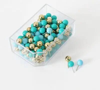 Akyol - Punaises - Prikbord - Memobord - Kantoor artikelen - Blauw - goudkleur - 35 stuks -punaise blauw - punaise voor school - blauwe punaises