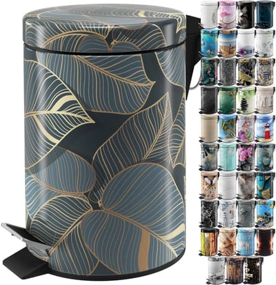 Kleine Badkamer Vuilnisbak 3 Liter met Soft Close Deksel en Uitneembare Binnenemmer - Monstera Design