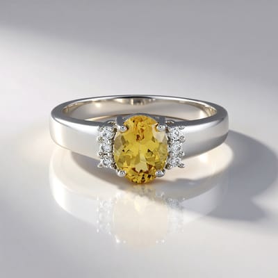 Cavill - 925 Sterling Zilver Gele Beryl Ring 1,548 ct - 6 Zirkonia 0,194 ct - Ovaal Slijpsel - Elegante Tijdloze Ring voor Dames