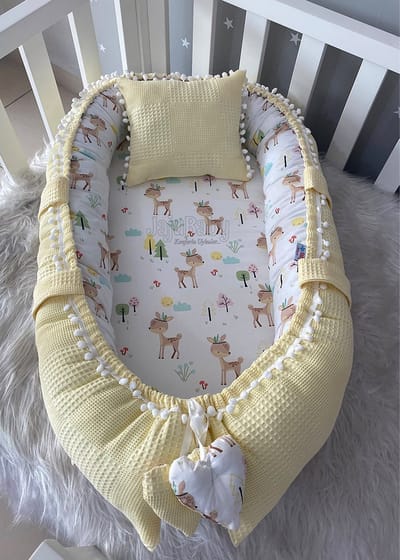 Jaju Baby - Babynestje met Hoofdkussen - Geel - 74x40 cm