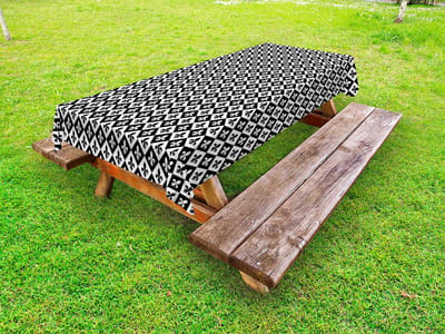 ABAKUHAUS Fleur De Lis Buitentafelkleed, Schaotbordlogo, Decoratief wasbaar picknicktafelkleed, 145 x 265 cm, Witzwart