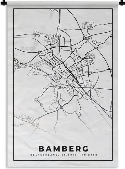 Wandkleed - Wanddoek - Plattegrond - Kaart - Bamberg - Stadskaart - 120x180 cm - Wandtapijt