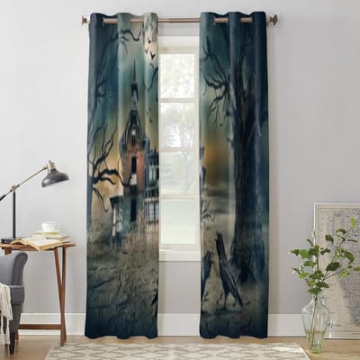 Spookhuis Met Donkere Horror Raamgordijn Voor Kinderkamer Huis Jaloezieën Gordijnen Voor Woonkamer Slaapkamer Raamgordijnen 135W x 60H(cm) x1