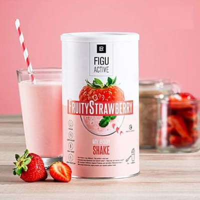 LR Figuactive fruity strawberry / aardbei shake. Bodymission. Afslank. Maaltijdvervanger