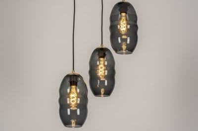 Lumidora Hanglamp 73641 - SMOKEBLUE - 3 Lichts - E27 - Zwart - Glas - ⌀ 47 cm