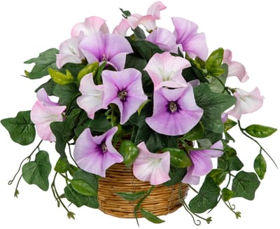 Kunstbloemen in geweven pot 22 cm Morning Glory Bloemen Kunstzijde Wit Decoratieve Kunstbloem Indoor voor Thuis Tafel Centerpieces Bruiloft Lente Decoratie