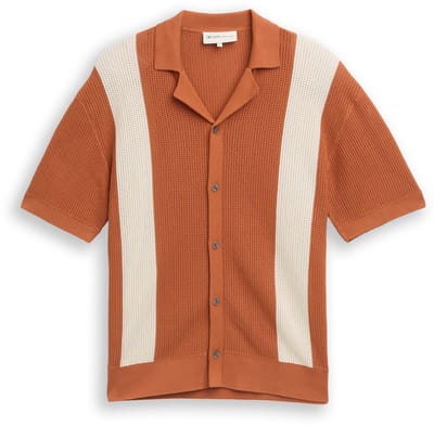 Tom Tailor Denim - Gebreid overhemd met kraag - Maat XXL - orange white colorblock