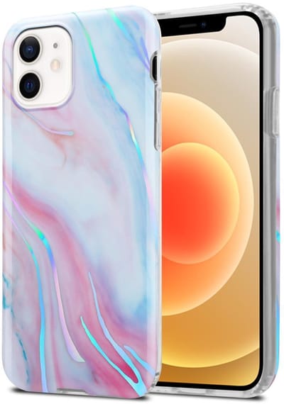 Cadorabo Hoesje geschikt voor Apple iPhone 12 / 12 PRO in Wit Roze Marmer No. 15 - Beschermhoes gemaakt van TPU siliconen Case Cover met mozaïek motief