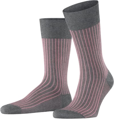 FALKE Oxford Stripe gedessineerd katoen sokken heren grijs - maat 39-40