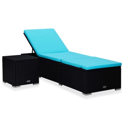 vidaXL - Ligbed - met - kussen - en - theetafel - poly - rattan - blauw