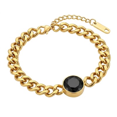 Goudkleurige schakel armband voor dames – armband met zwarte steen – verstelbare armband van staal