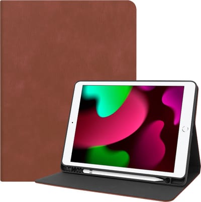 Hoesje - Geschikt voor Apple iPad 7 (2019) - 10.2 inch - 7e Generatie - Luxe Bookcase - Hard Cover Case - Met Uitsparing Geschikt voor Apple Pencil - Hardcover Book Tablet Hoes - Bruin