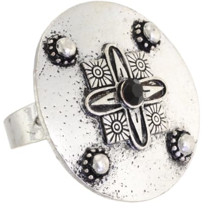 Behave - Ring - Verstelbare vintage zilverkleurige ring met zwarte steen - Tribal stijl - Unisex - Nikkelvrij