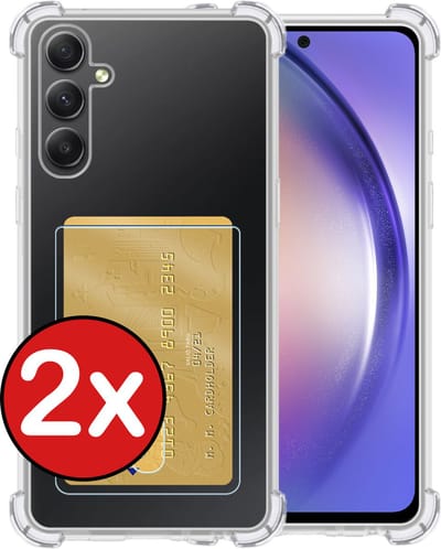 Hoesje - 2 Stuks - Geschikt voor Samsung Galaxy A54 - Met Pashouder en Kaarthouder - Telefoon Hoes Shockproof - Back Cover - Siliconen Case - Shock Proof - Pasjes Houder - Telefoonhoes - Transparant