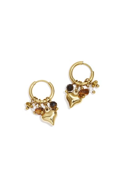 Oorbellen - Oorringen - Met bedels - Goudkleurig - Bruin - Stainless steel
