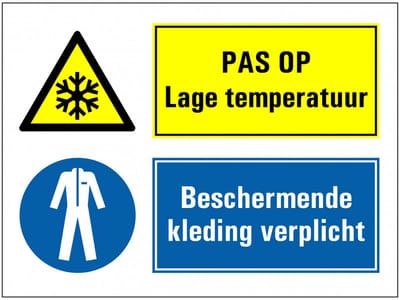 Lage temperaturen, beschermende kleding verplicht sticker 200 x 150 mm