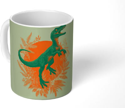 Mok - Koffiemok - Dinosaurus - Groen - Planten - Cirkel - Mokken - 350 ML - Beker - Koffiemokken - Theemok