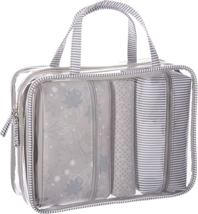 Set van 4x toilettassen/make-up/opberg tasjes grijs strepen/bloemen dessins - Reis/vakantie toilettassen/make-up etui