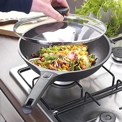 28cm Non-Stick Wok met Afneembaar Handvat en Deksel
