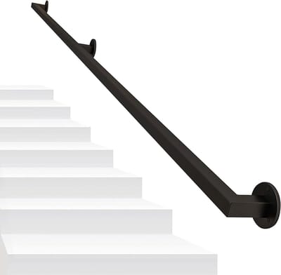 Wandmontage Leuning - Trapleuning Set - Veilig Traplopen - Roestwerende Coating - 9ft/270cm - Zwart