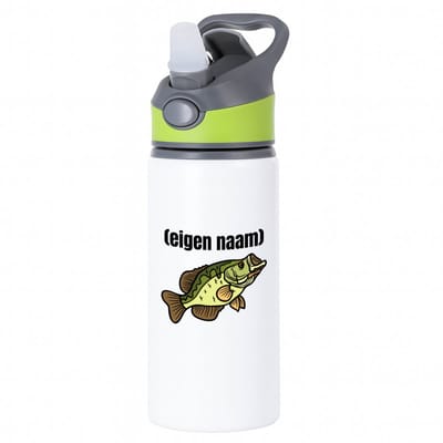 Hacebo® - vis met eigen naam waterfles met rietje groen - Vis - vissen liefhebbers - iemand die houdt van vissen - verjaardag - cadeau - kado - water fles - 650ML