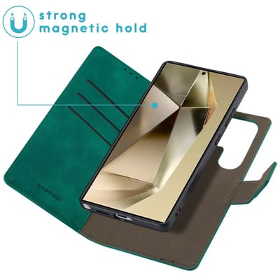 imoshion Hoesje - Geschikt voor Samsung Galaxy S25 Ultra - Uitneembare 2-in-1 Luxe Bookcase - Donkergroen