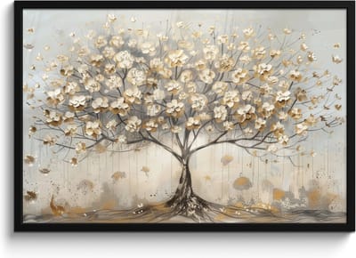 Poster in lijst - Fotolijst 90x60 cm - Posters - Boom - Beige - Goud - Verflook - Grijs - Posterlijst zwart - Decoratie - Wanddecoratie woonkamer - Muurdecoratie slaapkamer