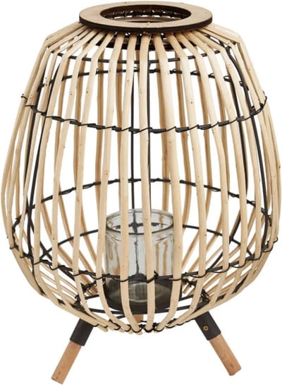 Stijlvolle Bamboe Lantaarn op standaard - Diameter 27 cm x Hoogte 37 cm - sfeer verlichting
