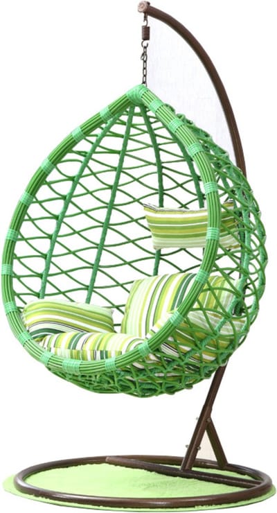 Rijoka Hangstoel Eggy Waves Schommelstoel – Groen Rattan - Tropic Kussen - XLarge - Voor personen 2.20m Max.