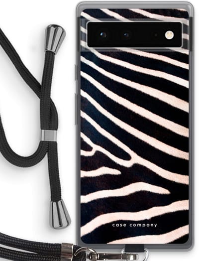 Case Company® - Hoesje met koord geschikt voor Google Pixel 6 hoesje met Koord - Zebra - Telefoonhoesje met Zwart Koord - Bescherming aan alle Kanten en Over de Schermrand