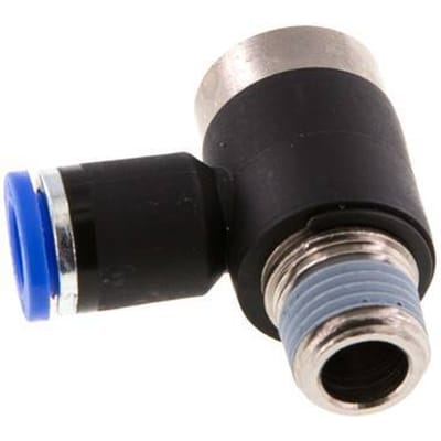 8mm x R1/4'' 90 graden L-vorm Messing/PA 66 Insteekfitting Buitendraad Binnenzeskant Draaibaar NBR [2 Stuks]