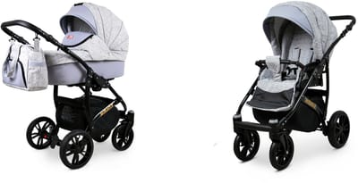BabyLux® Kinderwagen 2in1 – MIRACLE - LIGHT GRAY - Opklapbare Wandelwagen incl. Reiswieg, Multifunctionele Buggy Sportstoel - Combi-kinderwagen met Luiertas, Regenhoes, Klamboe, Bekerhouder, etc.
