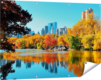 Gards Tuinposter Central Park in New York tijdens de Herfst - 120x80 cm - Tuindoek - Tuindecoratie - Wanddecoratie buiten - Tuinschilderij